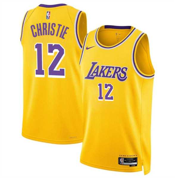 Mens Los Angeles Lakers #12 Max Christie Yellow 2024 Icon Edition Stitched Basketball Jersey Dzhi->->NBA Jersey